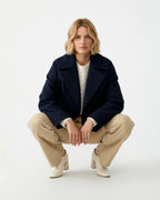 Women's Double-Breasted Jacket with Lapel Collar in Marine Blue – 4