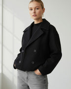 Women's Double-Breasted Jacket with Lapel Collar in Black – 7