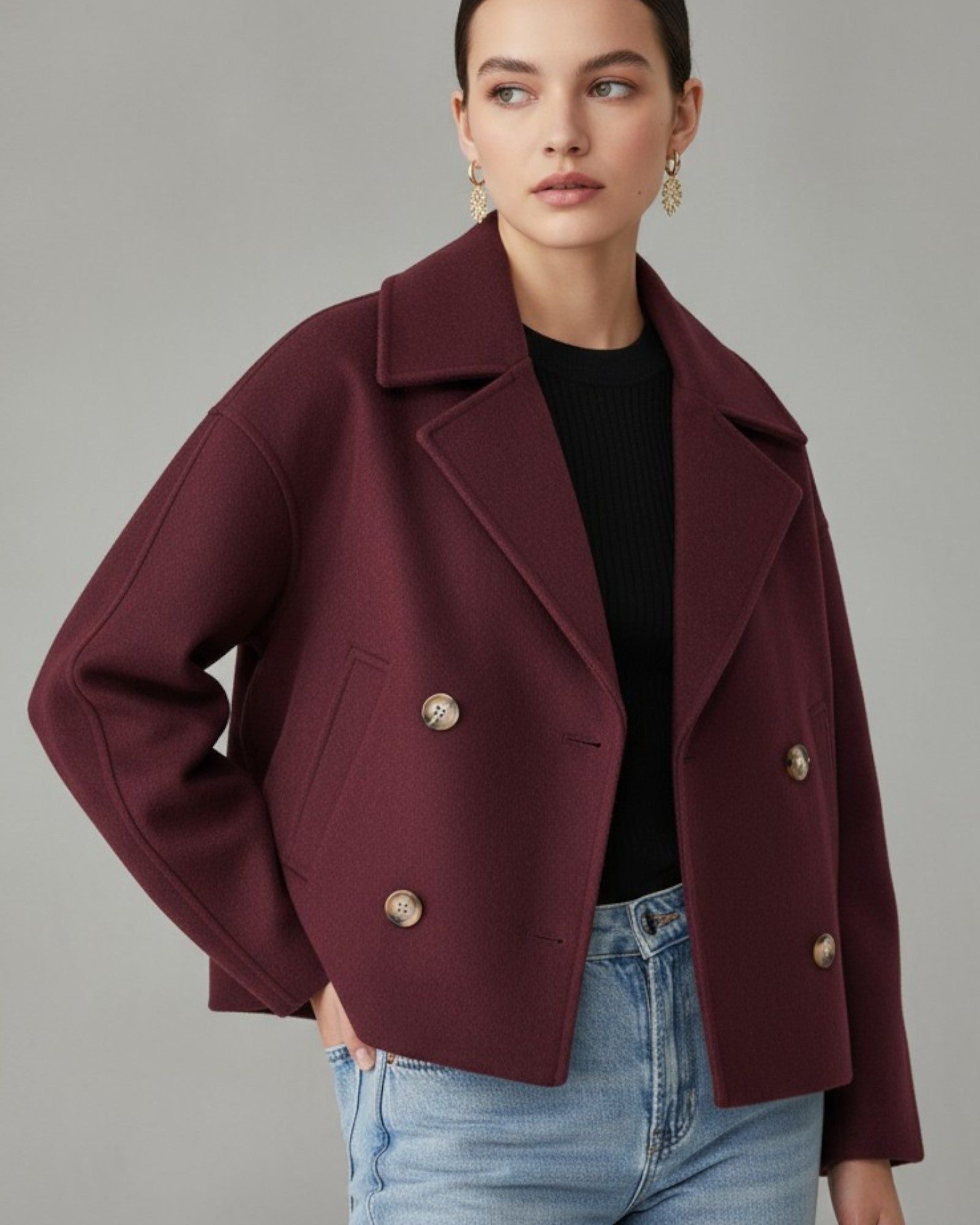 Women's Double-Breasted Jacket with Lapel Collar in Red – 9