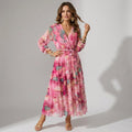 Women's Elegant Wrap Maxi Dress with Long Sleeves in Pink – 2
