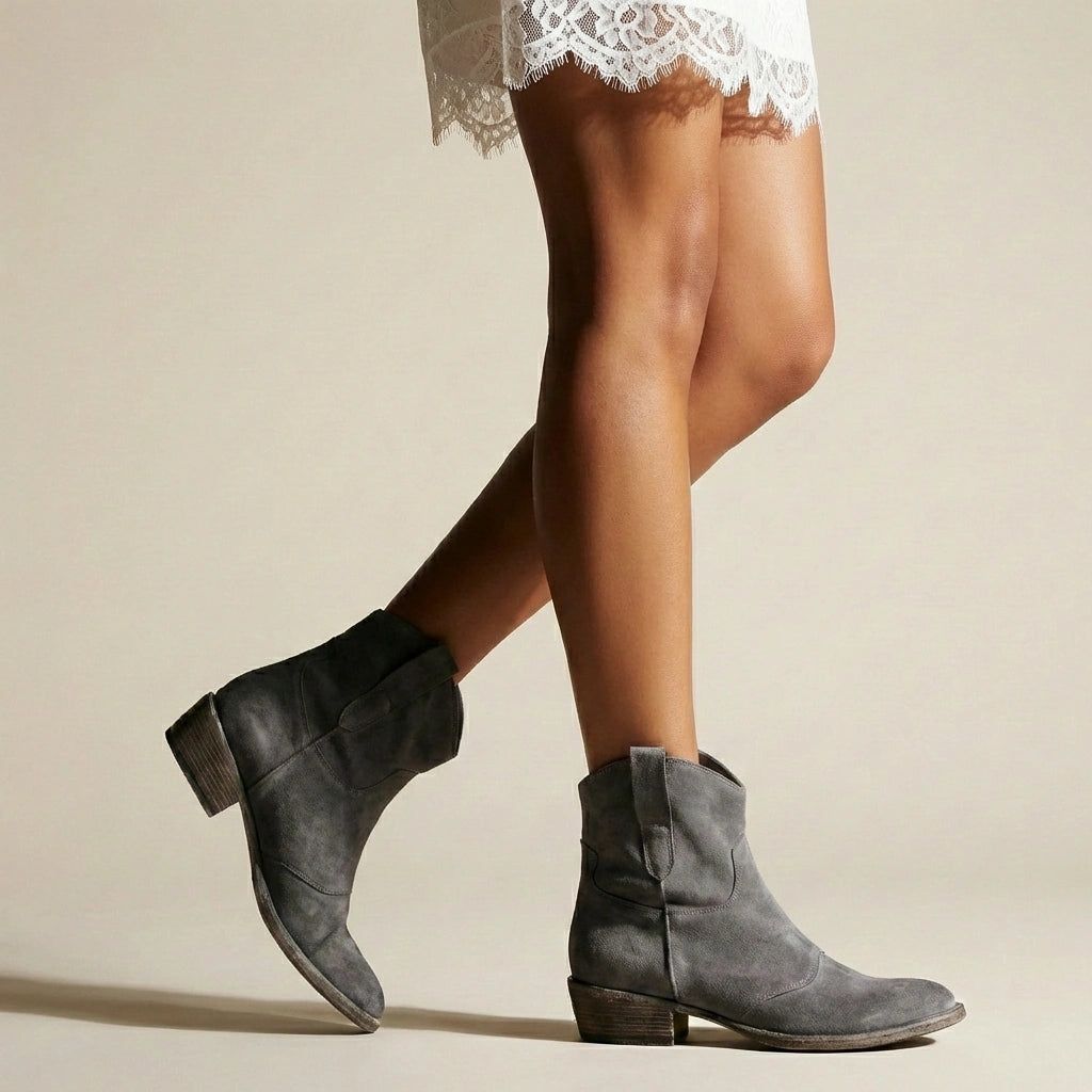 Women's Flat Cowboy Ankle Boots – front view