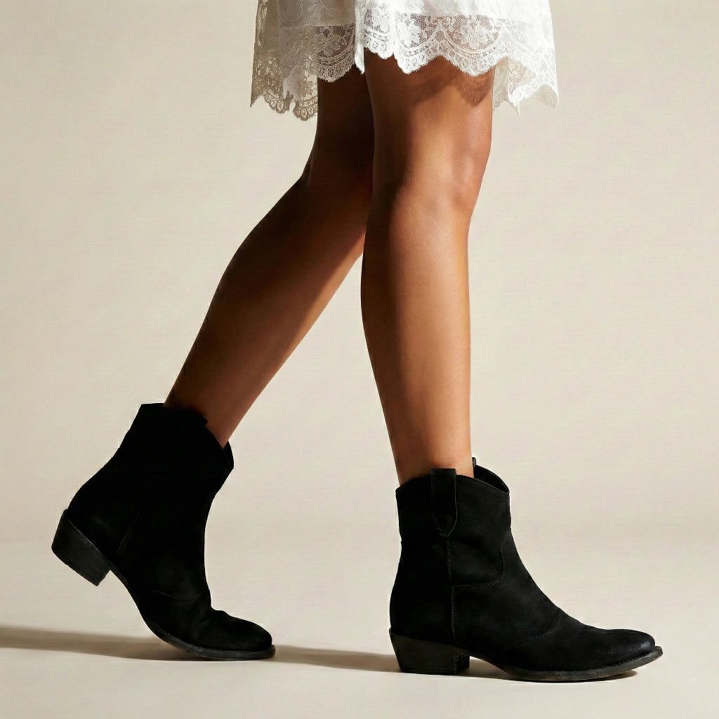 Women's Flat Cowboy Ankle Boots – close-up