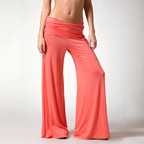Women's Flowy Palazzo Trousers with Draped Waistband in Pink – 1