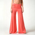 Women's Flowy Palazzo Trousers with Draped Waistband in Pink – 3