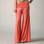 Women's Flowy Palazzo Trousers with Draped Waistband in Pink – 4