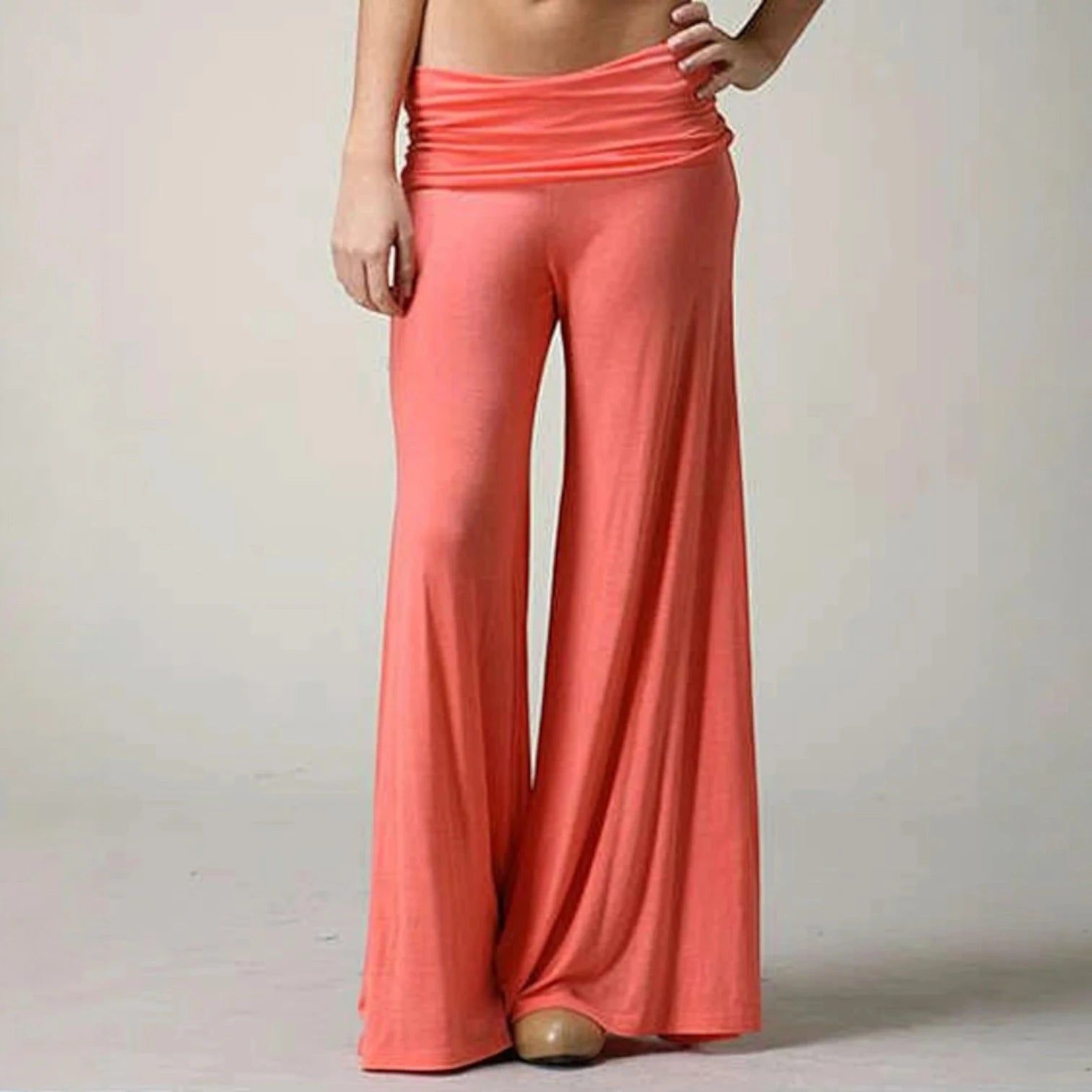 Women's Flowy Palazzo Trousers with Draped Waistband in Pink – 4