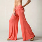 Women's Flowy Palazzo Trousers with Draped Waistband in Pink – 5