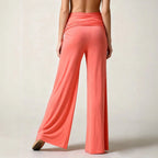 Women's Flowy Palazzo Trousers with Draped Waistband in Pink – 6