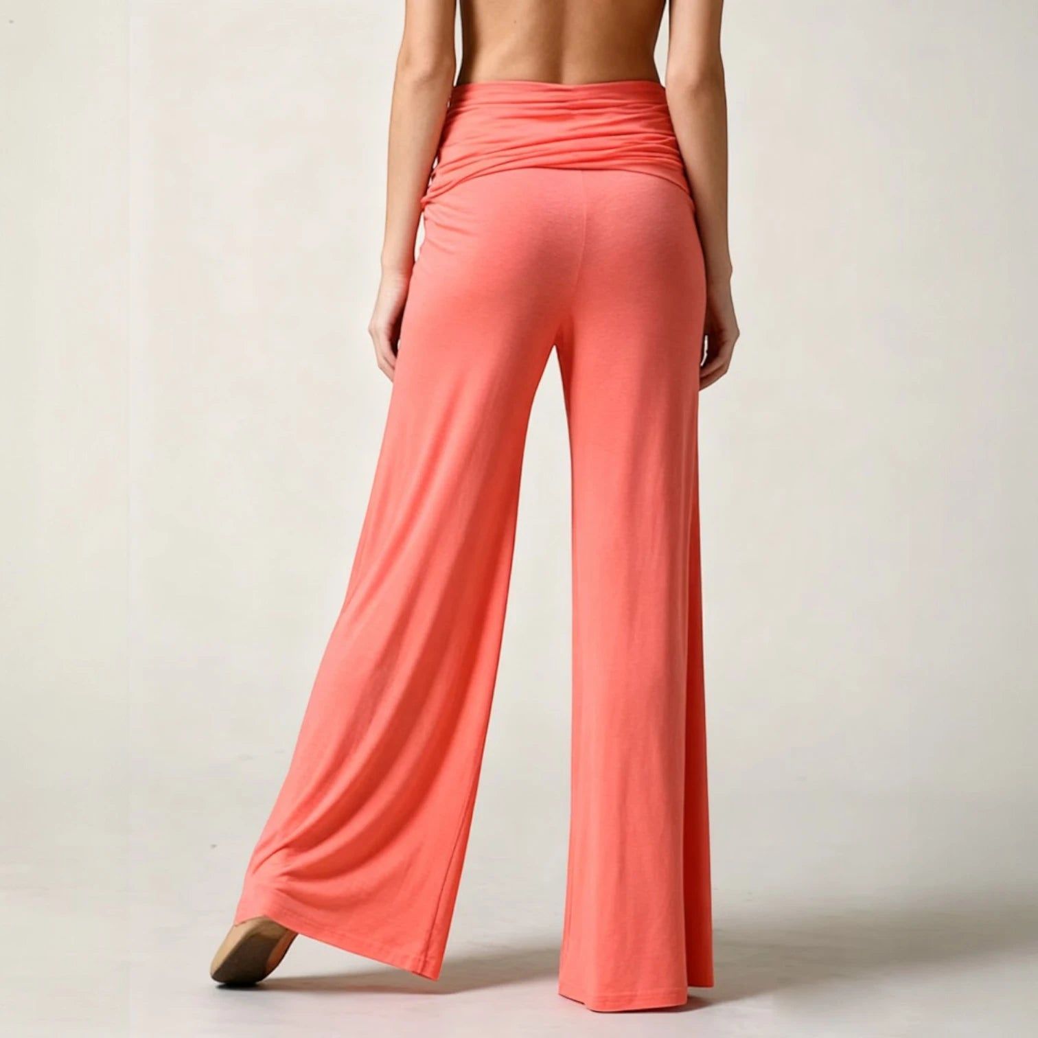 Women's Flowy Palazzo Trousers with Draped Waistband in Pink – 6