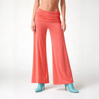 Women's Flowy Palazzo Trousers with Draped Waistband in Pink – 7