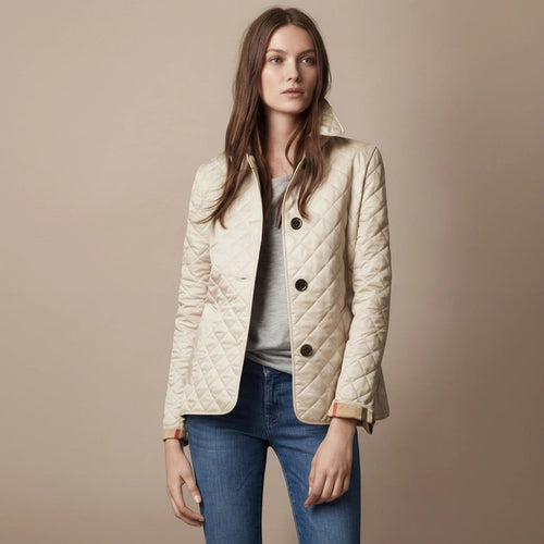 Women's Lightweight Quilted Jacket with a Tailored Fit in Beige – 4