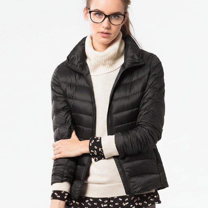 Women's Lightweight Quilted Jacket with Stand-Up Collar in Black – 11