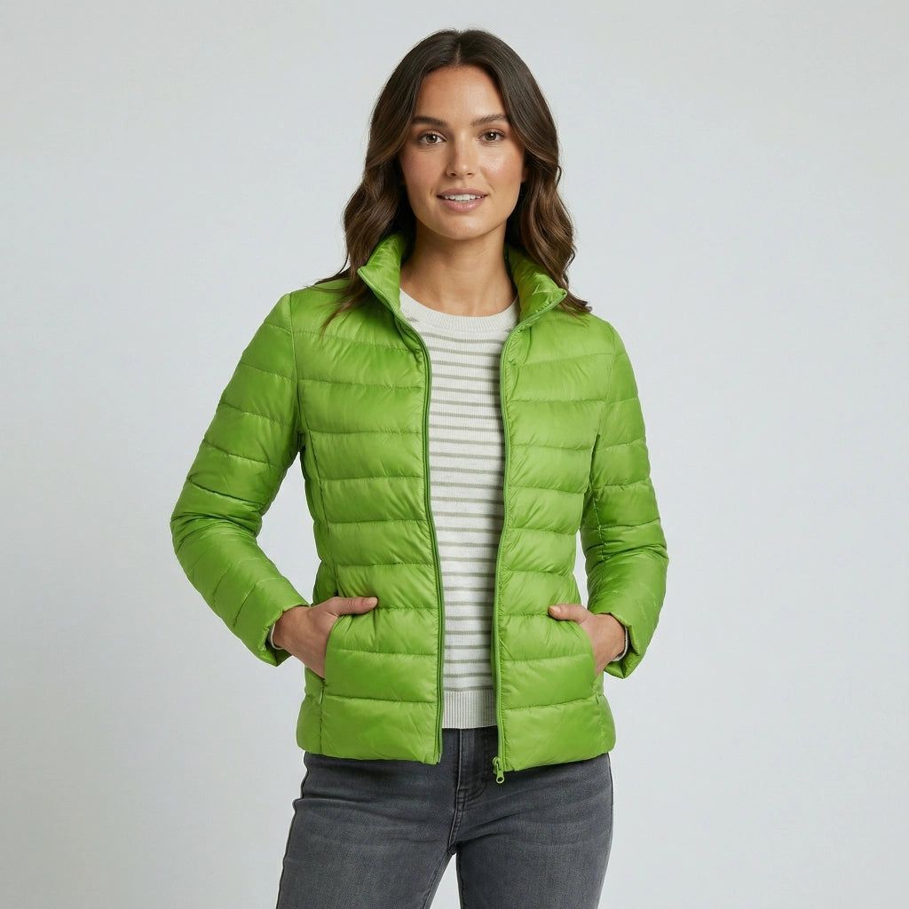 Women's Lightweight Quilted Jacket with Stand-Up Collar in Lime – 2