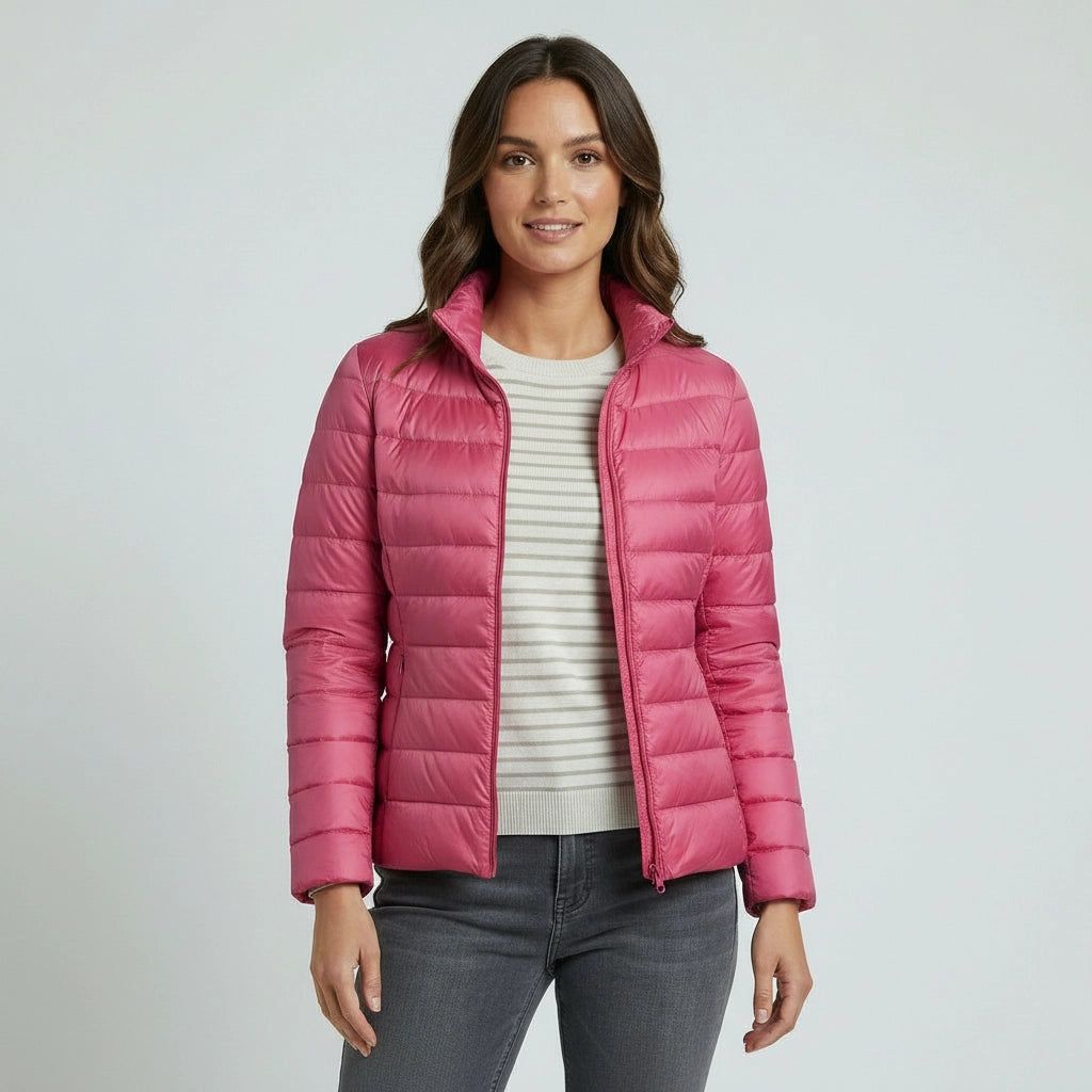 Women's Lightweight Quilted Jacket with Stand-Up Collar in Pink – 3