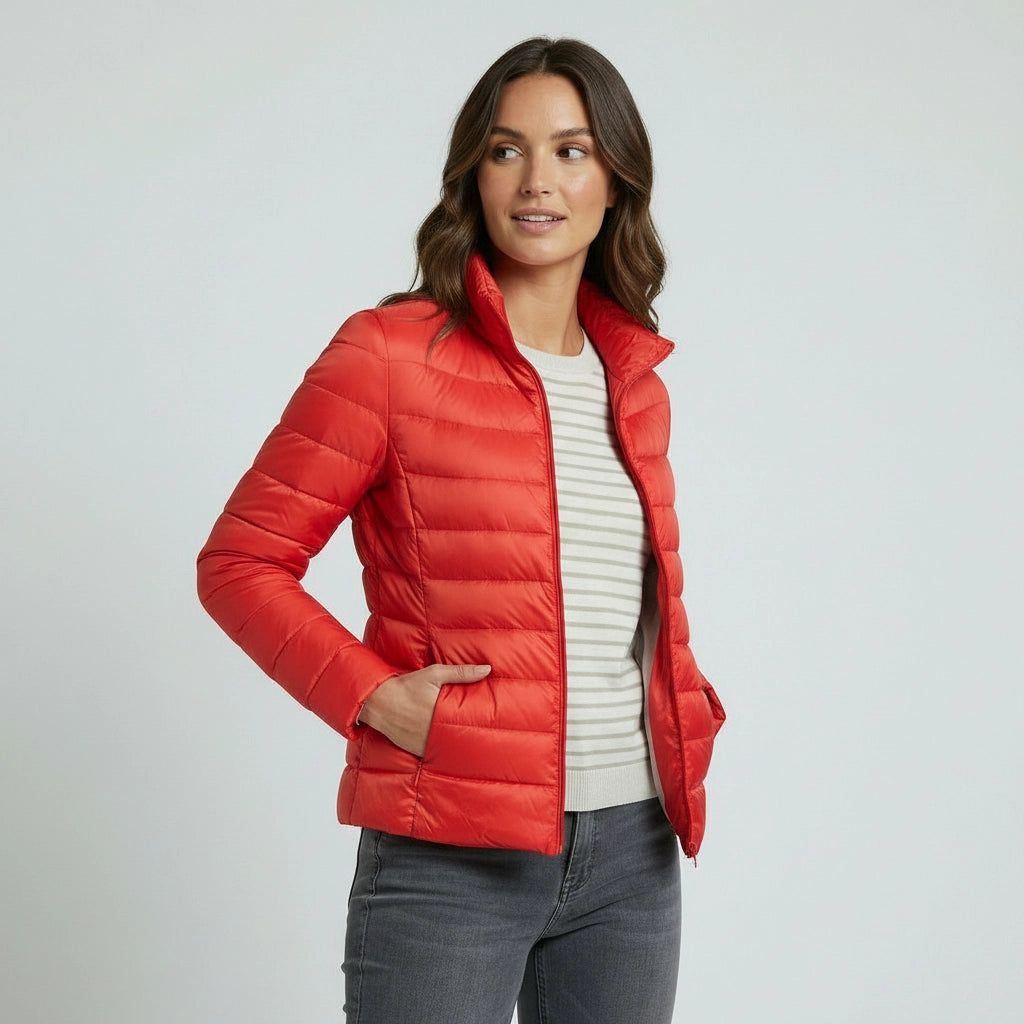 Women's Lightweight Quilted Jacket with Stand-Up Collar in Orange – 4