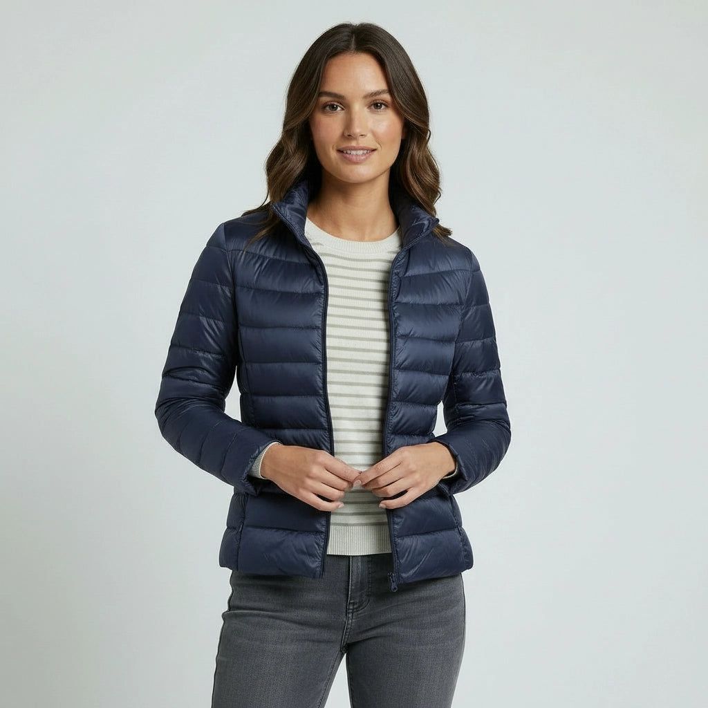Women's Lightweight Quilted Jacket with Stand-Up Collar in Navy – 6