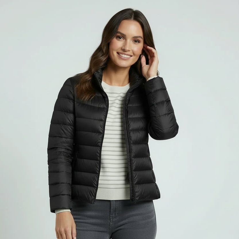 Women's Lightweight Quilted Jacket with Stand-Up Collar in Black – 8