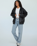 Women's Modern Oversized Jacket with Wide Blazer Collar and Elasticated Hem in Black – 5