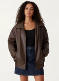 Women's Modern Oversized Jacket with Wide Blazer Collar and Elasticated Hem in Brown – 6