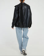 Women's Modern Oversized Jacket with Wide Blazer Collar and Elasticated Hem in Black – 8