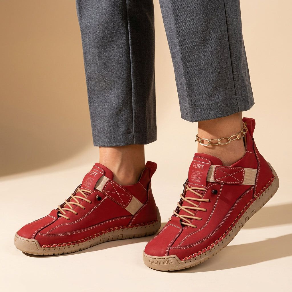 Women's Orthopaedic Walking Sneakers with Lightweight Support Sole in Red – 19