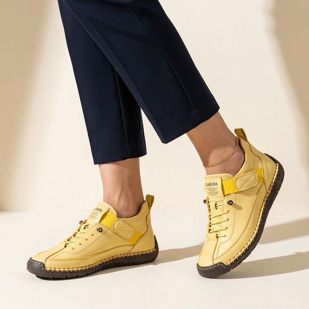 Women's Orthopaedic Walking Sneakers with Lightweight Support Sole in Yellow – 2