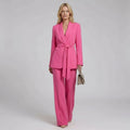 Women's Tailored Longline Blazer and Straight-Leg Trousers Suit with Belt in Pink – 1