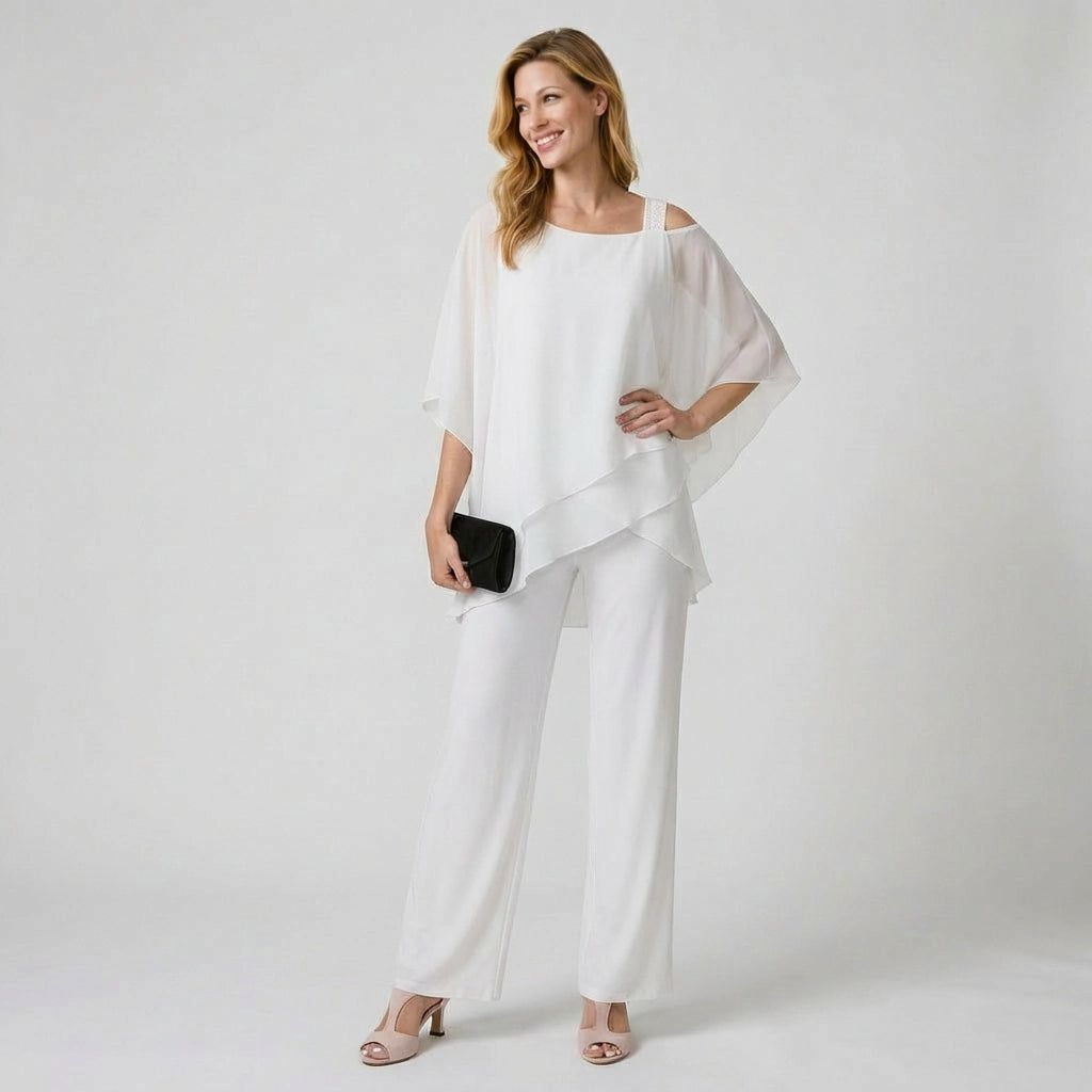 Women's Two-Piece Set with Loose Top and Wide-Leg Trousers in White – 3