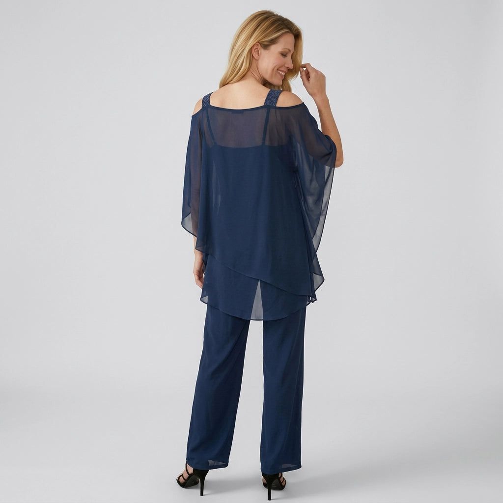 Women's Two-Piece Set with Loose Top and Wide-Leg Trousers in Navy Blue – 5