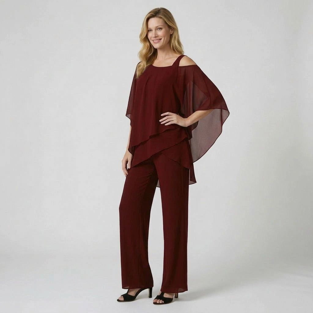 Women's Two-Piece Set with Loose Top and Wide-Leg Trousers in Burgundy – 8