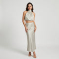 Women's Two-Piece Set with Maxi Skirt and Cropped Top in Taupe – 1