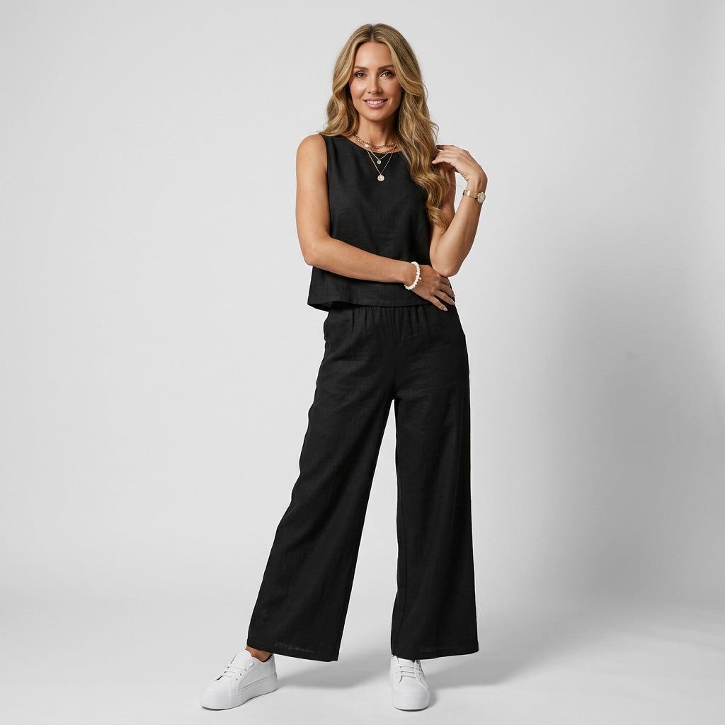 Women's Two-Piece Set with Sleeveless Top in Black – 1