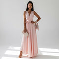 Women's Wrap Maxi Dress for Wedding Guests in Pink – 7