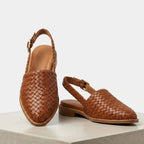Woven Pointed Toe Slingback Flats with Strap Brown 1