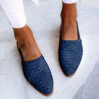 Woven Pointed Toe Slingback Flats with Strap Navy 3