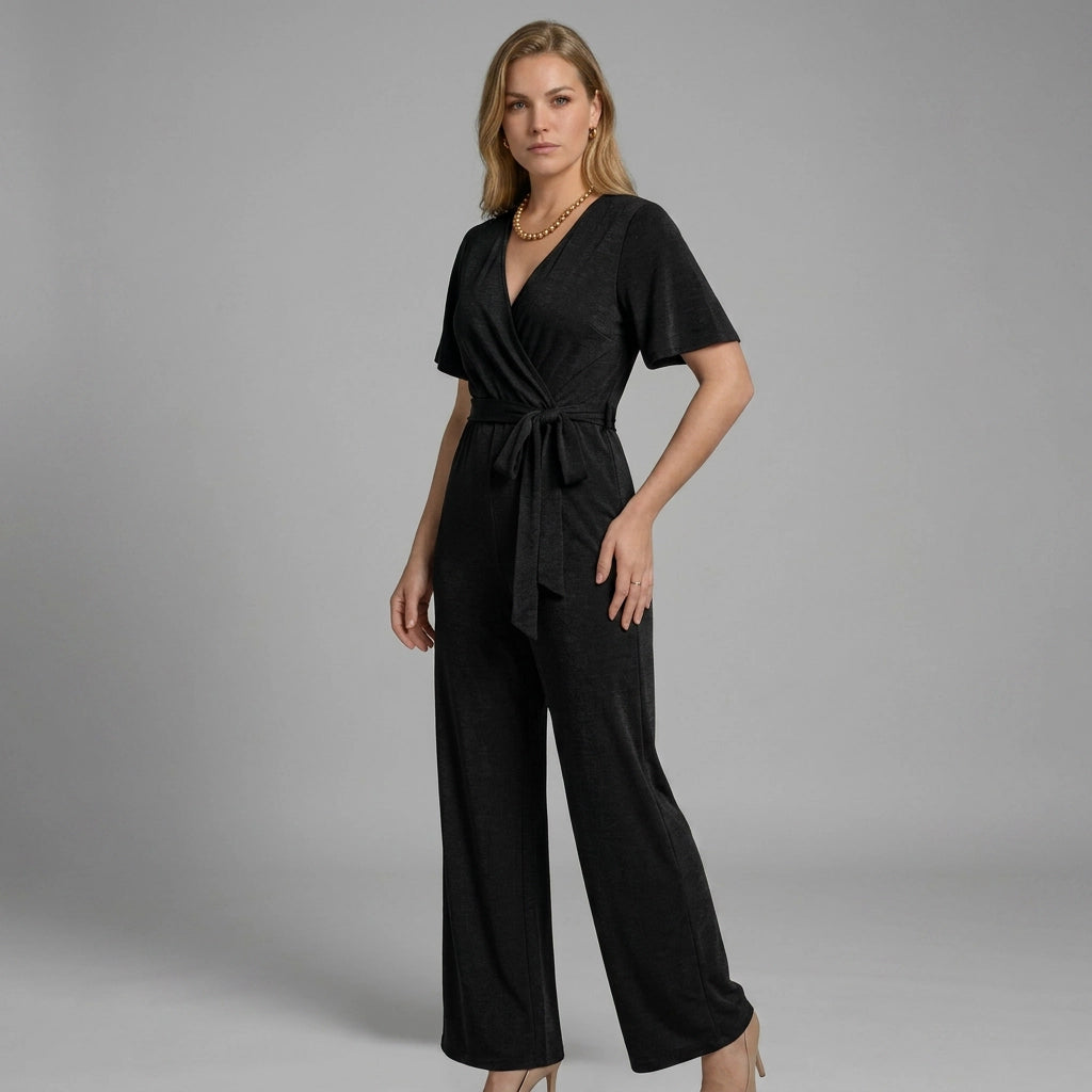 Wrap Wide Leg Jumpsuits Black 1
