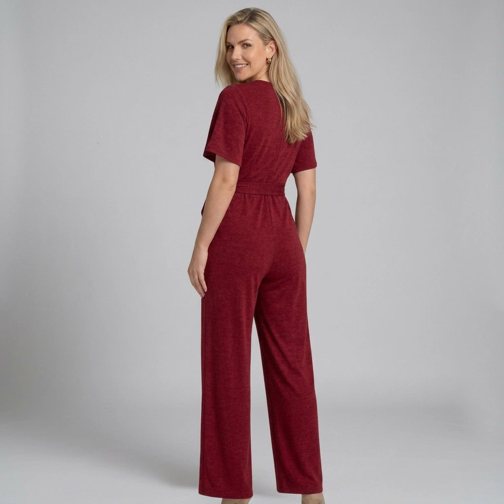 Wrap Wide Leg Jumpsuits Dark Red 3