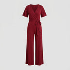 Wrap Wide Leg Jumpsuits Dark Red 6