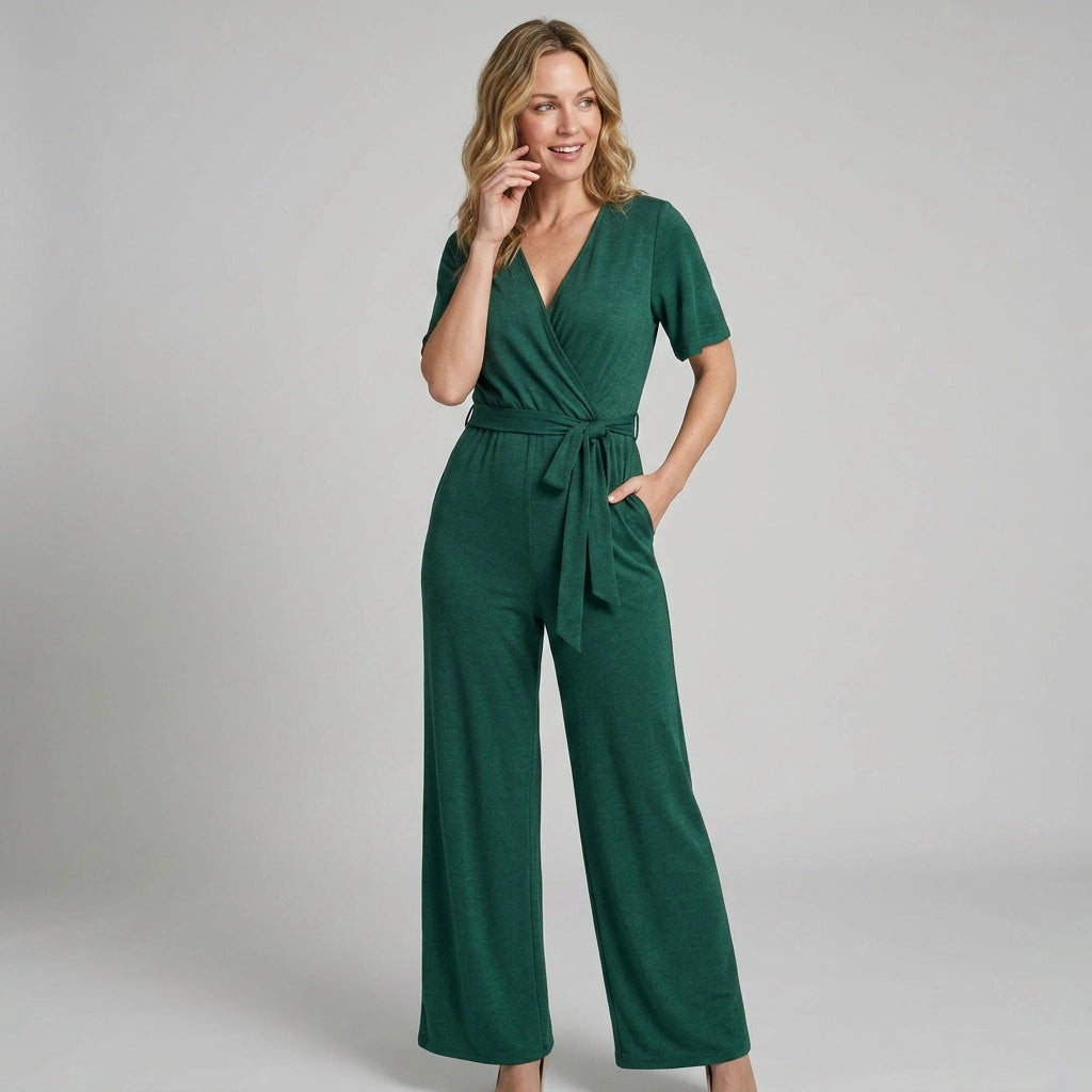 Wrap Wide Leg Jumpsuits Dark Green 7