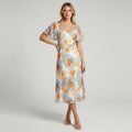 Women’s Sweetheart Neck Floral Midi Dress With Flutter Sleeves