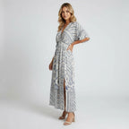 Women’s Boho Print V-Neck Maxi Dress With Side Split