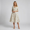 Women’s V-Neck Wrap Midi Dress with 3/4 Sleeves